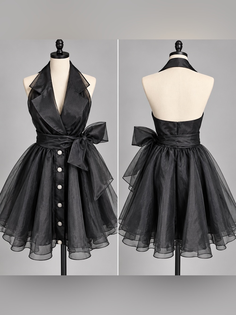 Vintage JoAnn Simon for JUMP Black Tuxedo Halter Party Dress 5/6